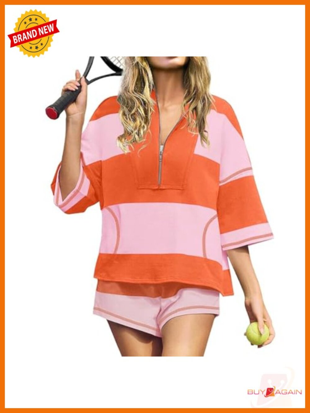 Women's Striped 2 Piece Workout Set Oversized Top & Shorts Lounge Set